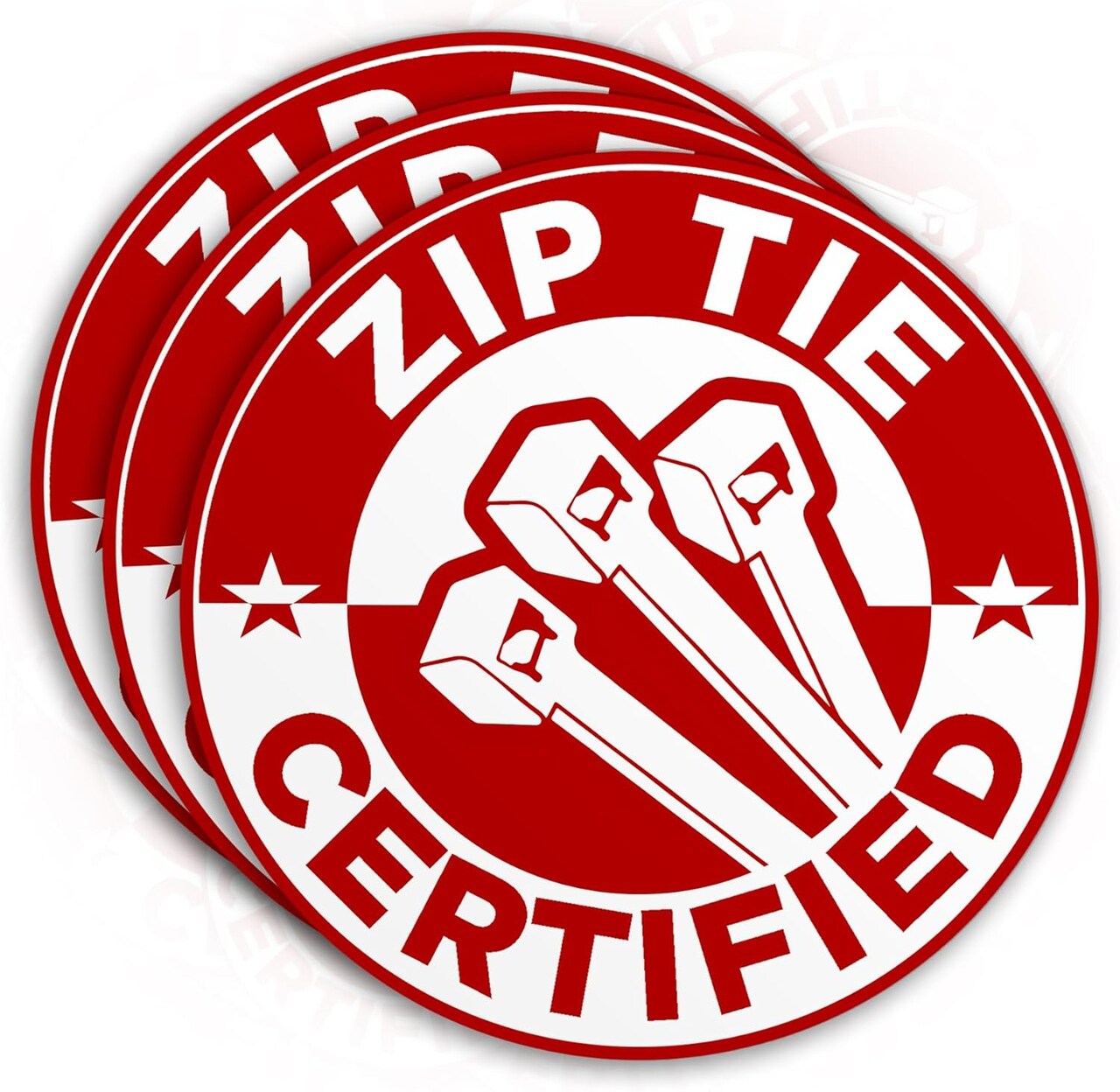 Set of 3 “Zip Tie Certified” Construction Hard Hat Stickers, 3" Die-Cut Waterproof Vinyl Decals for Electricians, Water Bottles, Tumblers, Laptops, Cars & Toolboxes